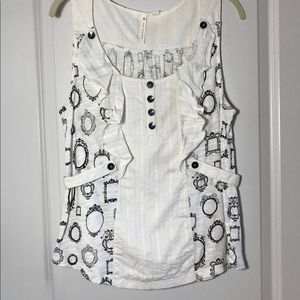 Anthropologie Black & White Mirror Print Top